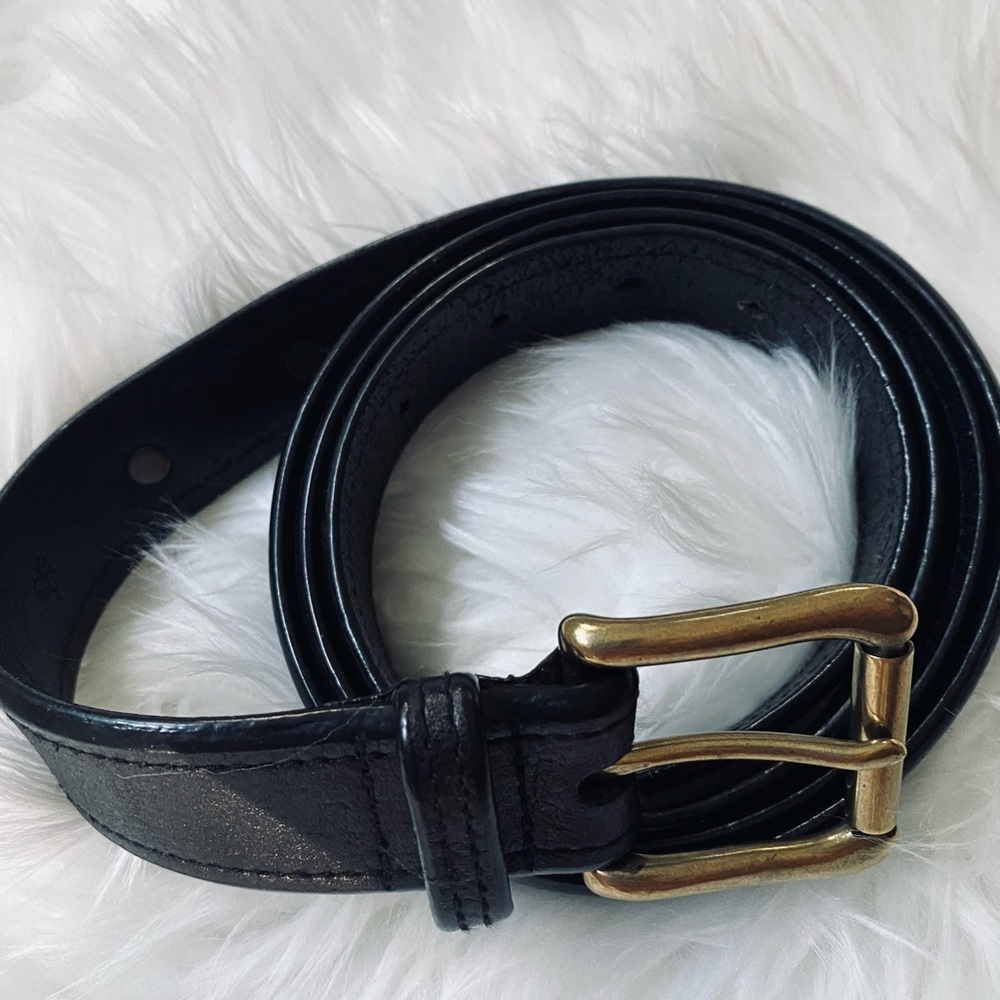 Polo Ralph Lauren Men's Black Leather Belt with Gold Buckle quite luxury